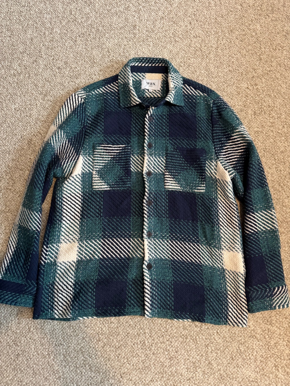 Wax London Whiting Men’s Green & Navy Plaid Button-Down Shirt